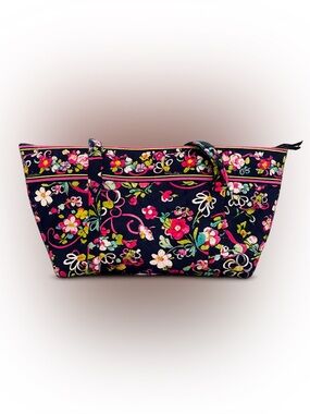 Vera Bradley Floral Quilted Tote Bag in Navy and Pink